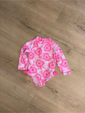 Joe Fresh Pink Heart Long-Sleeve One-Piece Swim Suit